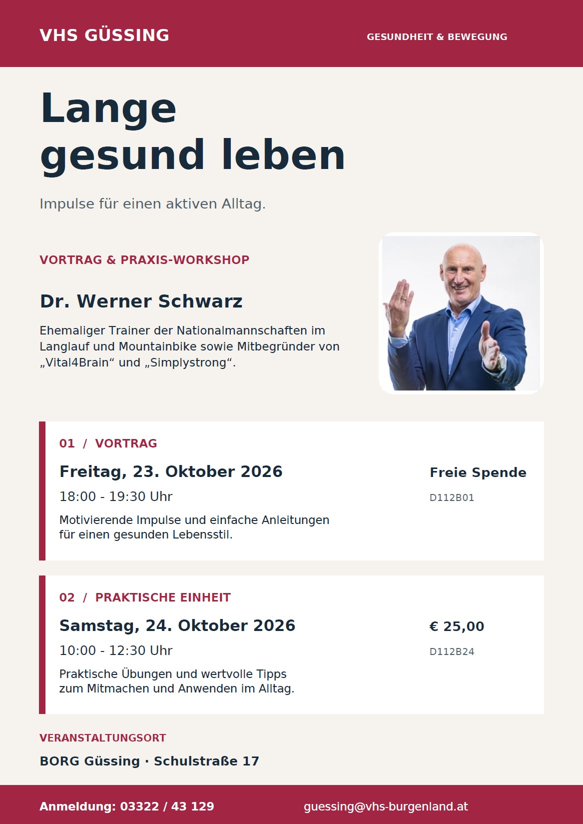 Lange Gesund Leben VHS Veranstaltung